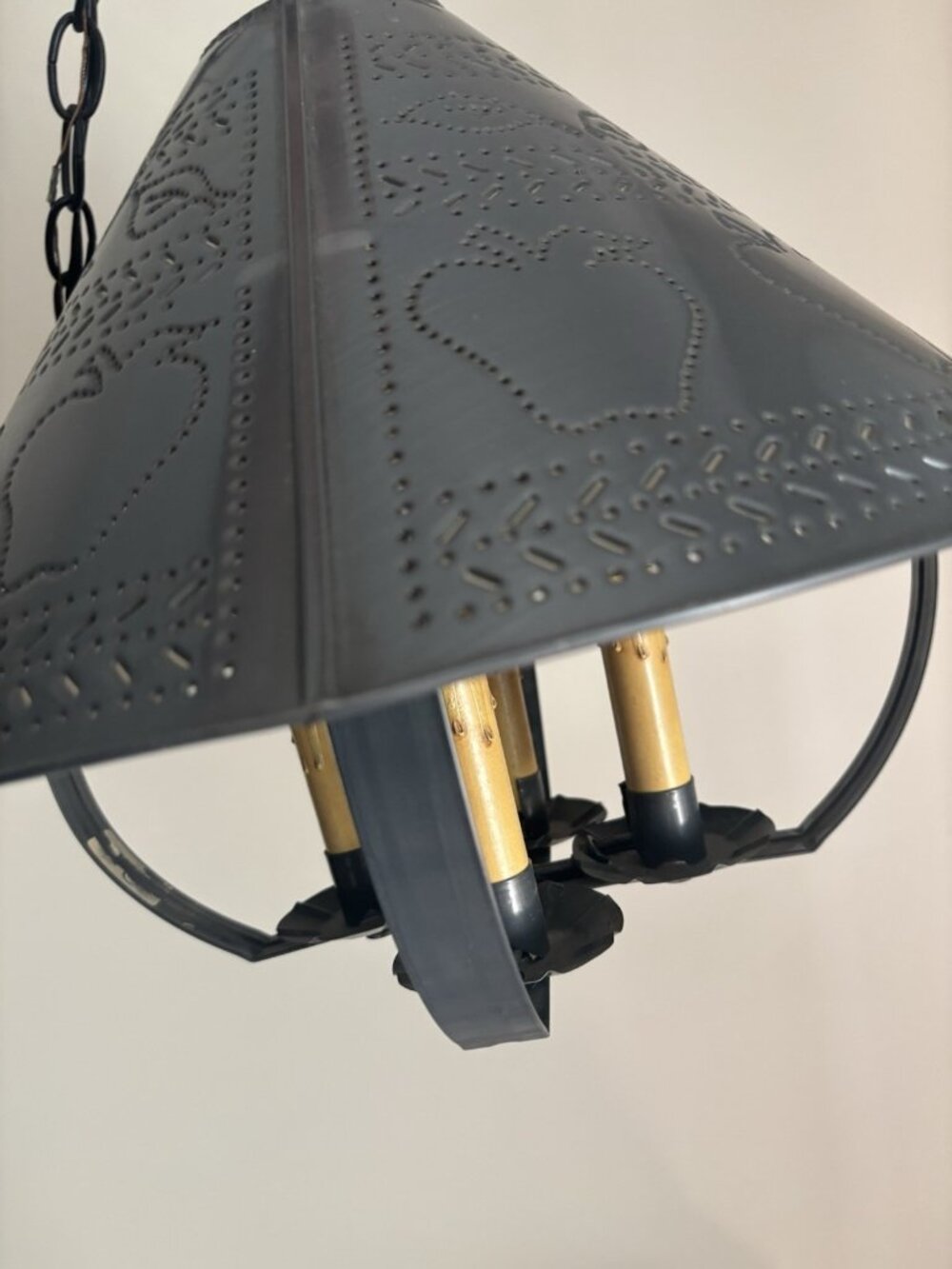 Irvin's Tinware Apple Shade Light Fixture Electric Hanging Chain Primitive - Picture 2 of 15